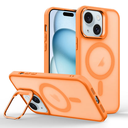 ELECTROPRIME For iPhone 15 Plus Skin Feel Lens Holder Magsafe Phone Case(Orange)