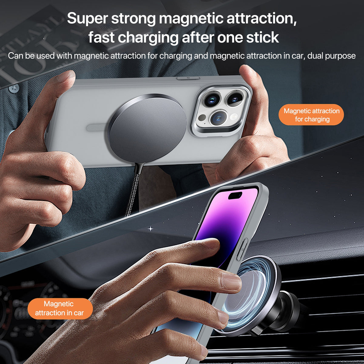 ELECTROPRIME For iPhone 15 Plus Skin Feel Lens Holder Magsafe Phone Case(Orange)