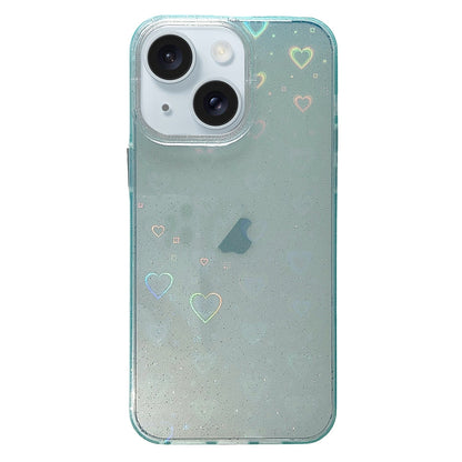 ELECTROPRIME For iPhone 15 Love Pattern Transparent Lens Frame IMD Acrylic Phone Case(Green)