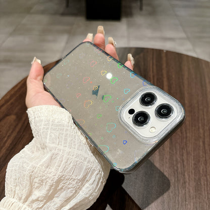 ELECTROPRIME For iPhone 15 Love Pattern Transparent Lens Frame IMD Acrylic Phone Case(Black)