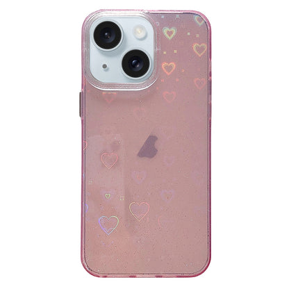 ELECTROPRIME For iPhone 15 Love Pattern Transparent Lens Frame IMD Acrylic Phone Case(Pink)