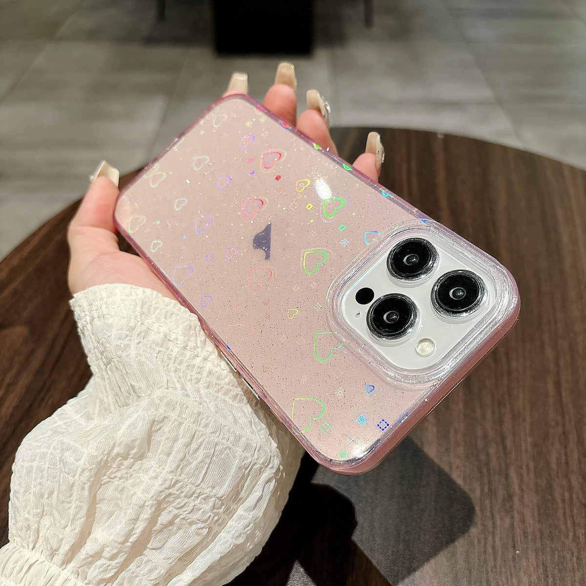 ELECTROPRIME For iPhone 15 Love Pattern Transparent Lens Frame IMD Acrylic Phone Case(Pink)