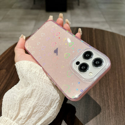 ELECTROPRIME For iPhone 15 Love Pattern Transparent Lens Frame IMD Acrylic Phone Case(Pink)
