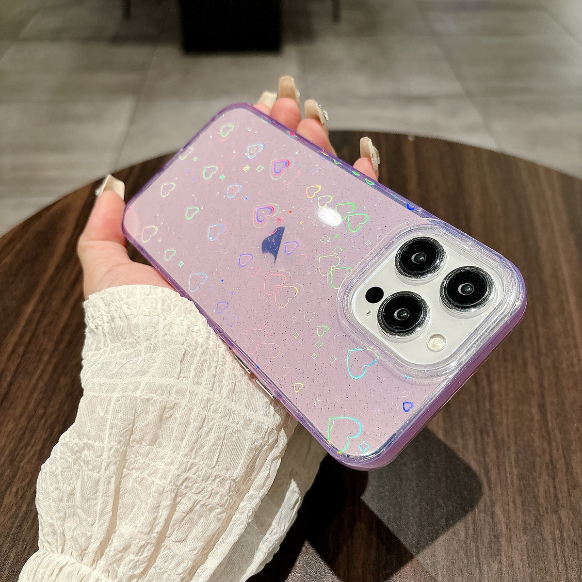 ELECTROPRIME For iPhone 15 Plus Love Pattern Transparent Lens Frame IMD Acrylic Phone Case(Purple)