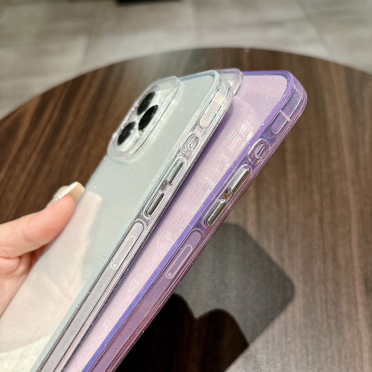 ELECTROPRIME For iPhone 15 Plus Love Pattern Transparent Lens Frame IMD Acrylic Phone Case(Purple)