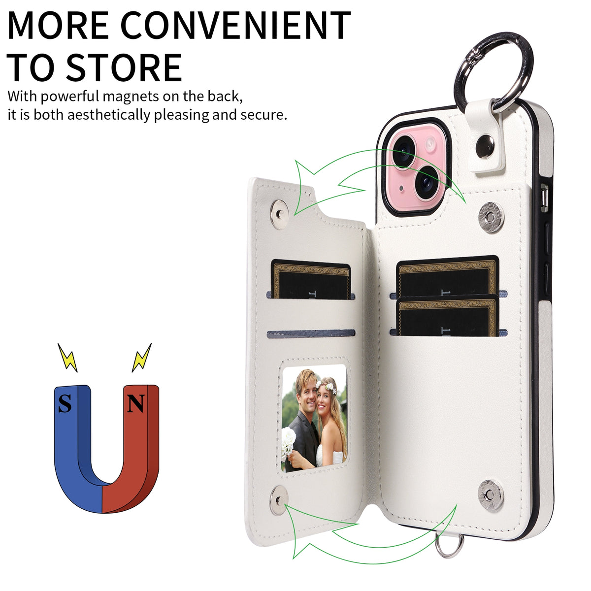 ELECTROPRIME For iPhone 15 Rhombic Texture Card Bag Phone Case with Short Lanyard(White)