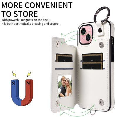 ELECTROPRIME For iPhone 15 Rhombic Texture Card Bag Phone Case with Short Lanyard(White)