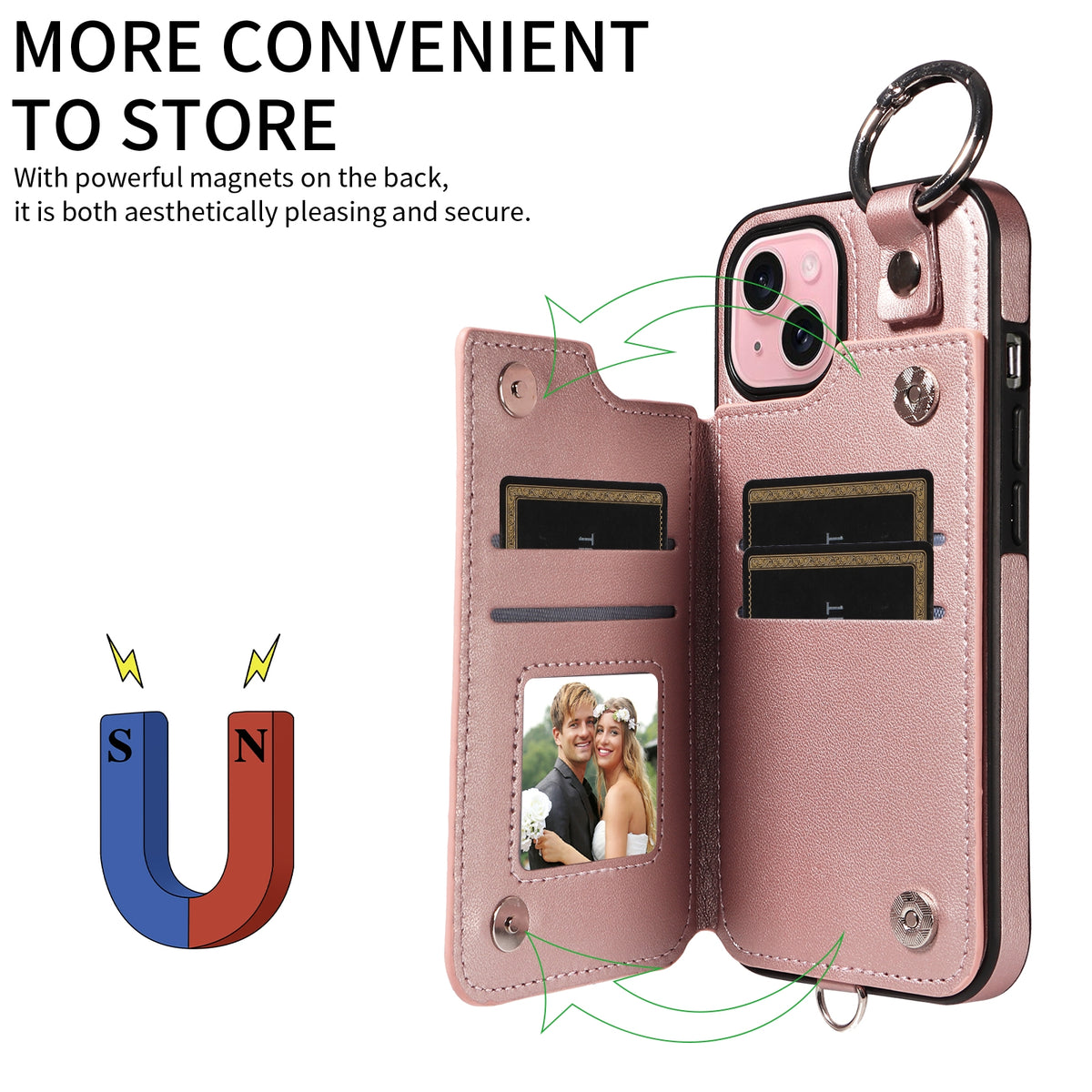 ELECTROPRIME For iPhone 15 Rhombic Texture Card Bag Phone Case with Short Lanyard(Rose Gold)