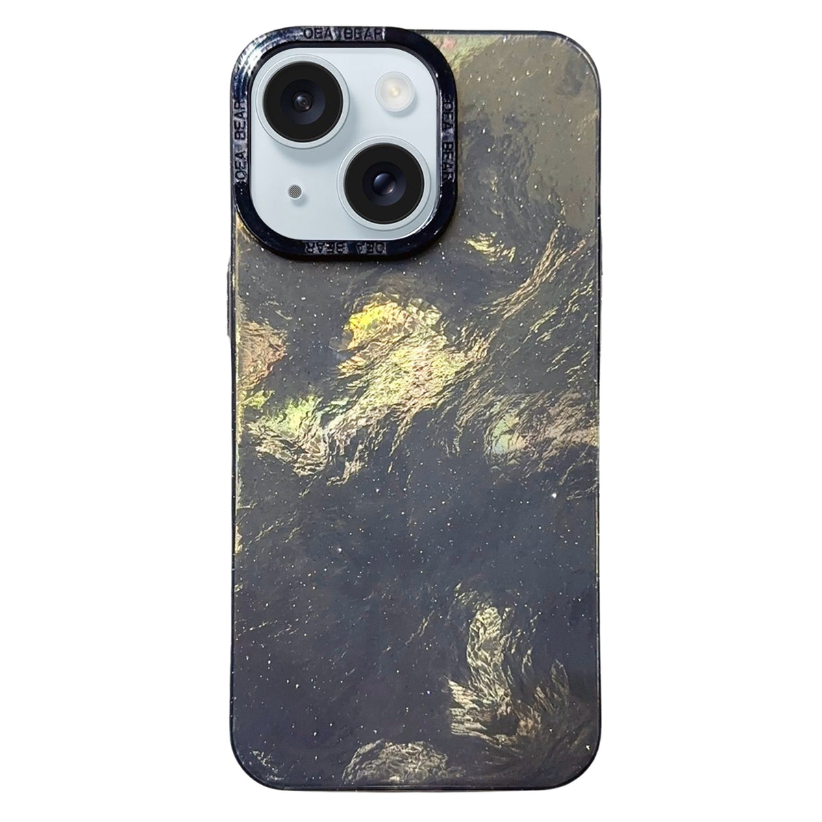 ELECTROPRIME For iPhone 15 Plus Tinfoil Texture Colorful Lens Frame IMD Acrylic Phone Case(Black)