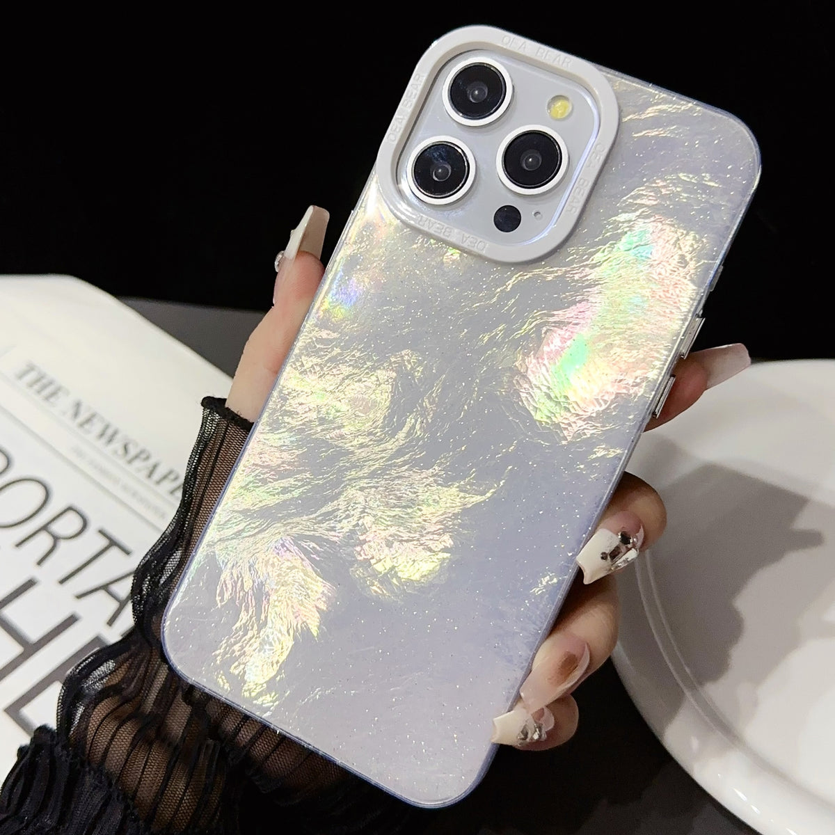 ELECTROPRIME For iPhone 15 Tinfoil Texture Colorful Lens Frame IMD Acrylic Phone Case(Silver)