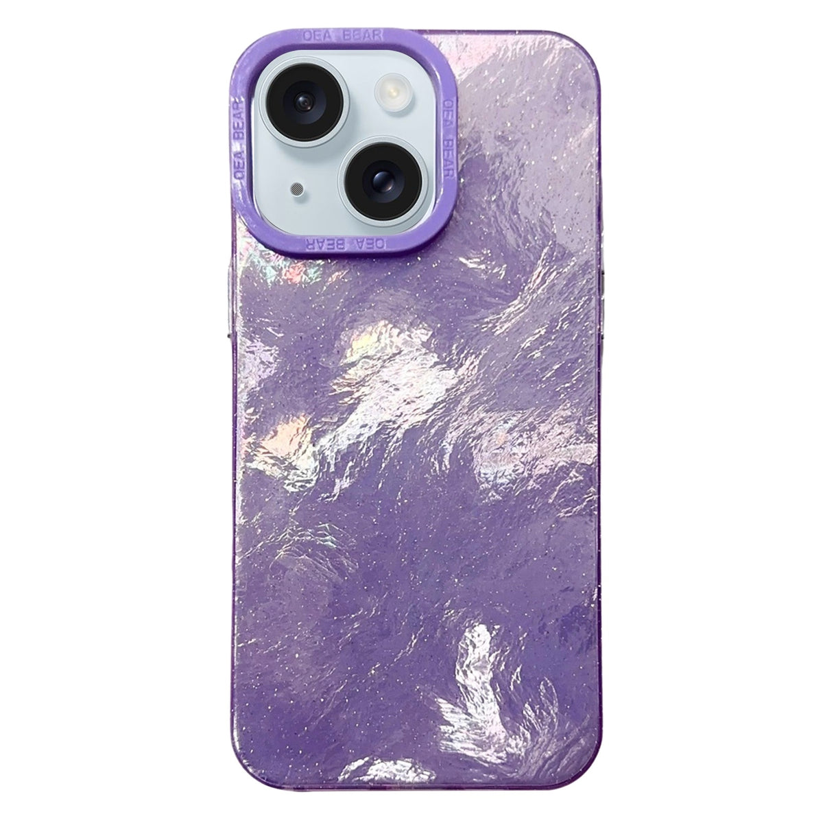 ELECTROPRIME For iPhone 15 Tinfoil Texture Colorful Lens Frame IMD Acrylic Phone Case(Purple)