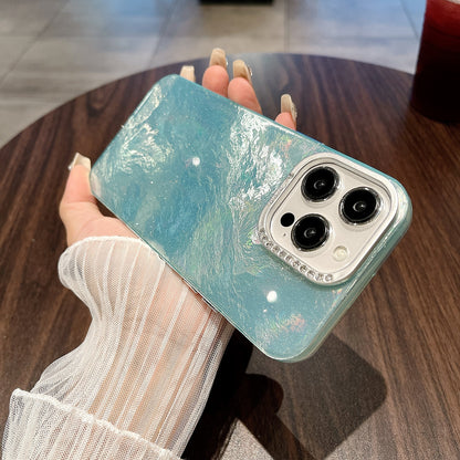 ELECTROPRIME For iPhone 15 Plus Tinfoil Texture Diamond Lens Frame IMD Acrylic Phone Case(Green)