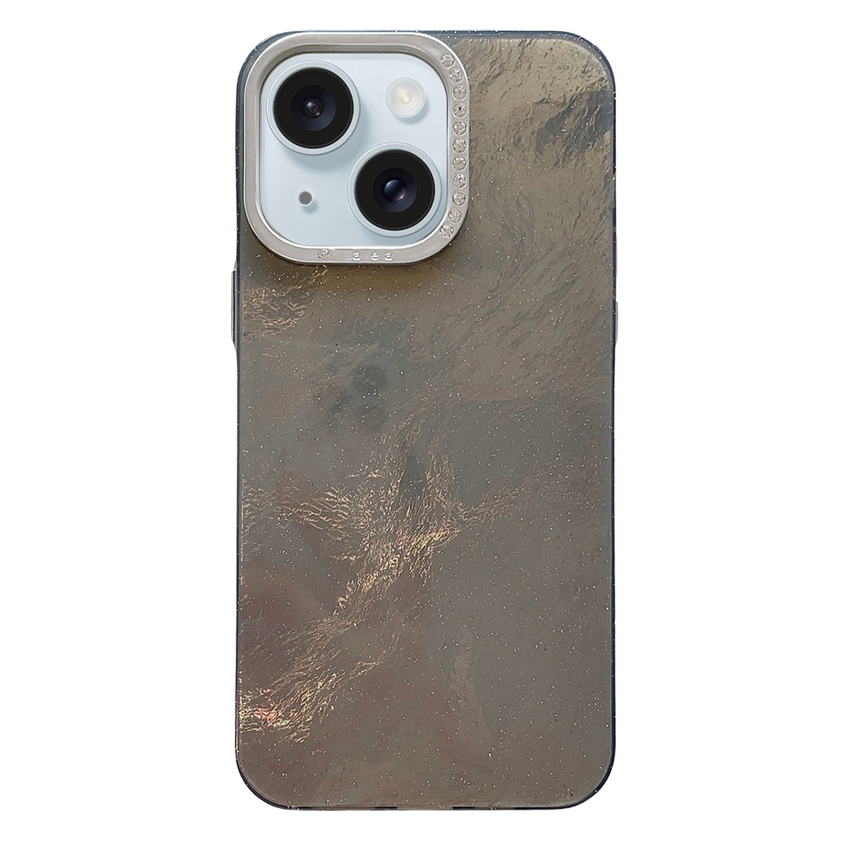 ELECTROPRIME For iPhone 15 Tinfoil Texture Diamond Lens Frame IMD Acrylic Phone Case(Black)