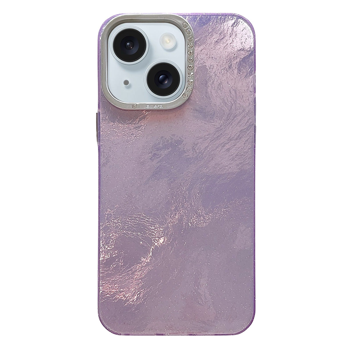 ELECTROPRIME For iPhone 15 Tinfoil Texture Diamond Lens Frame IMD Acrylic Phone Case(Purple)