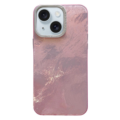 ELECTROPRIME For iPhone 15 Tinfoil Texture Diamond Lens Frame IMD Acrylic Phone Case(Pink)