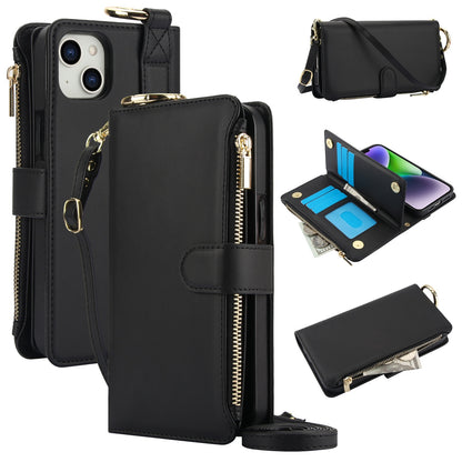 ELECTROPRIME For iPhone 15 Plus Crossbody Ring Multifunctional Wallet Leather Phone Case(Black)