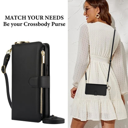 ELECTROPRIME For iPhone 15 Plus Crossbody Ring Multifunctional Wallet Leather Phone Case(Black)