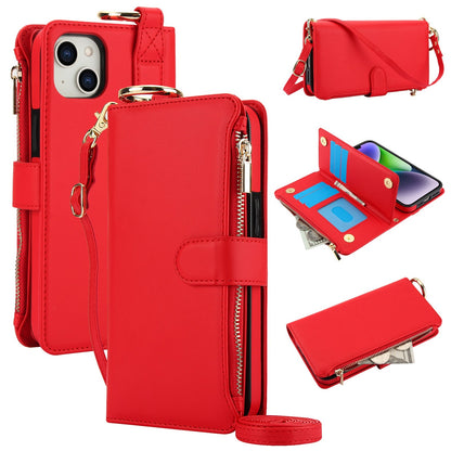 ELECTROPRIME For iPhone 15 Crossbody Ring Multifunctional Wallet Leather Phone Case(Red)