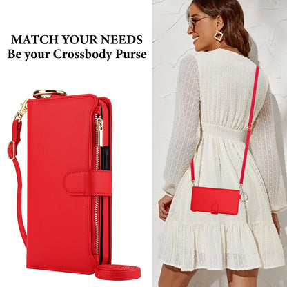 ELECTROPRIME For iPhone 15 Crossbody Ring Multifunctional Wallet Leather Phone Case(Red)
