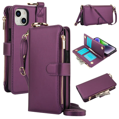 ELECTROPRIME For iPhone 15 Crossbody Ring Multifunctional Wallet Leather Phone Case(Dark Purple)