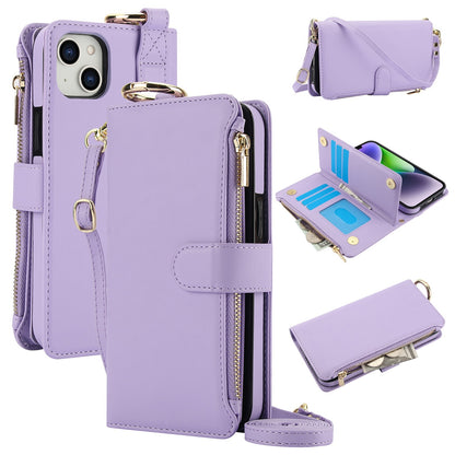 ELECTROPRIME For iPhone 15 Crossbody Ring Multifunctional Wallet Leather Phone Case(Purple)