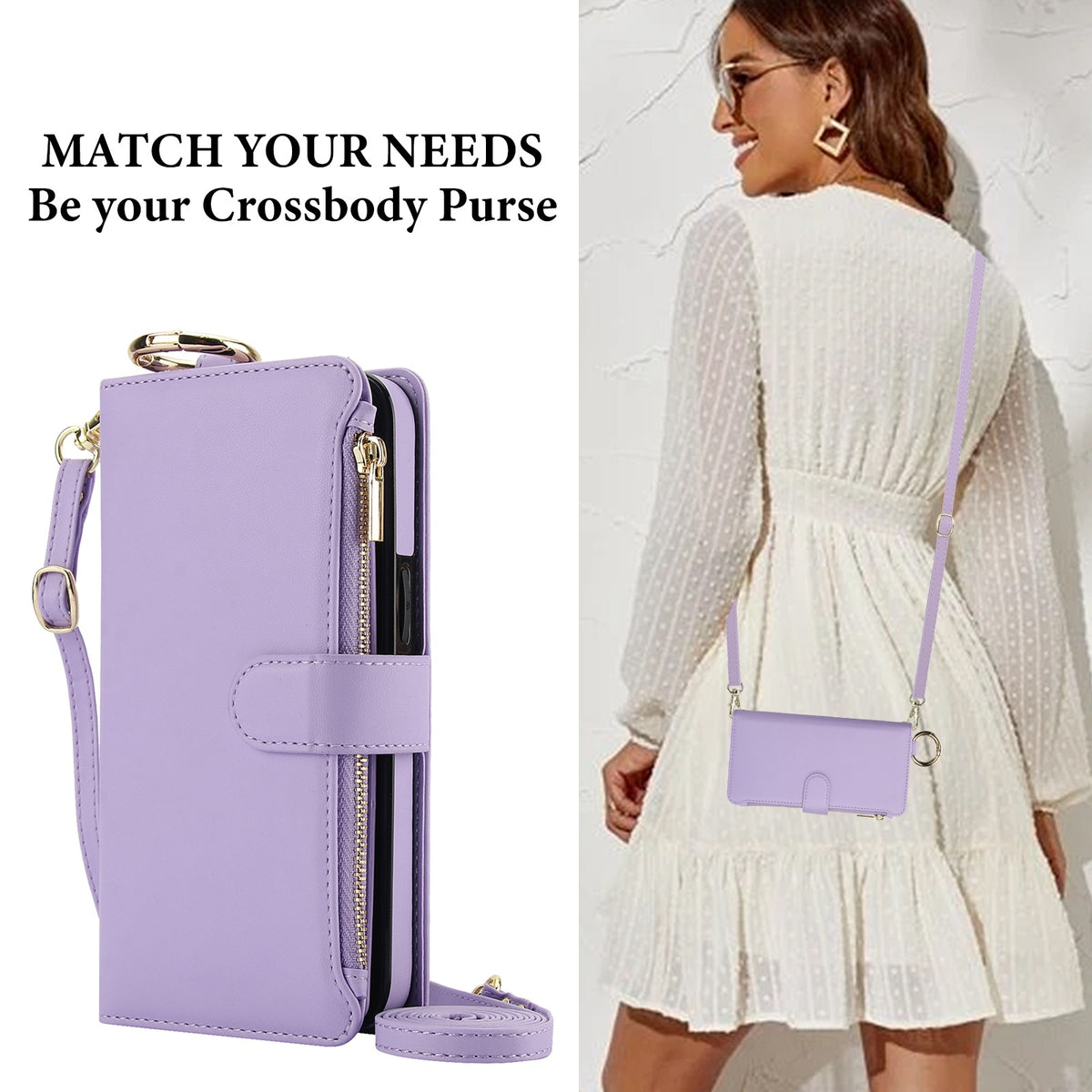 ELECTROPRIME For iPhone 15 Crossbody Ring Multifunctional Wallet Leather Phone Case(Purple)