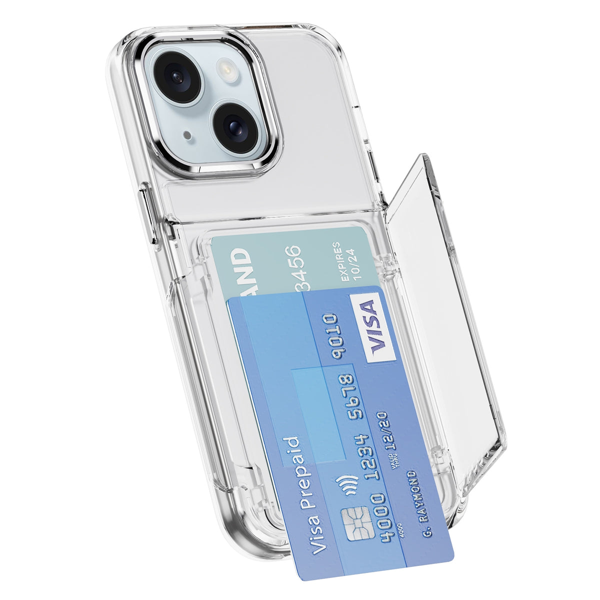 ELECTROPRIME For iPhone 15 Plus Card Holder Acrylic Hybrid TPU Phone Case(Transparent)