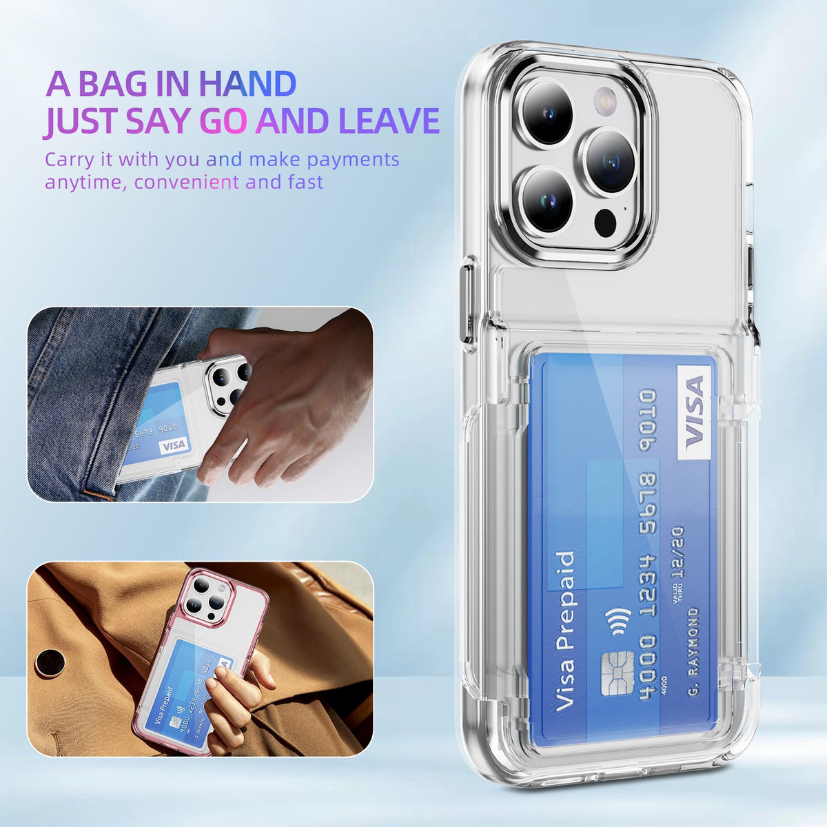 ELECTROPRIME For iPhone 15 Plus Card Holder Acrylic Hybrid TPU Phone Case(Transparent)
