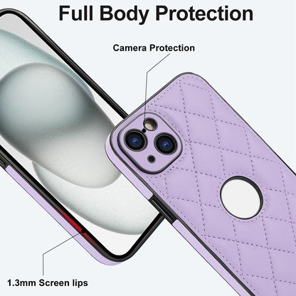 ELECTROPRIME For iPhone 15 Plus Rhombic Leather Back Cover Phone Case(Purple)