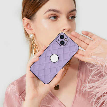 ELECTROPRIME For iPhone 15 Plus Rhombic Leather Back Cover Phone Case(Purple)