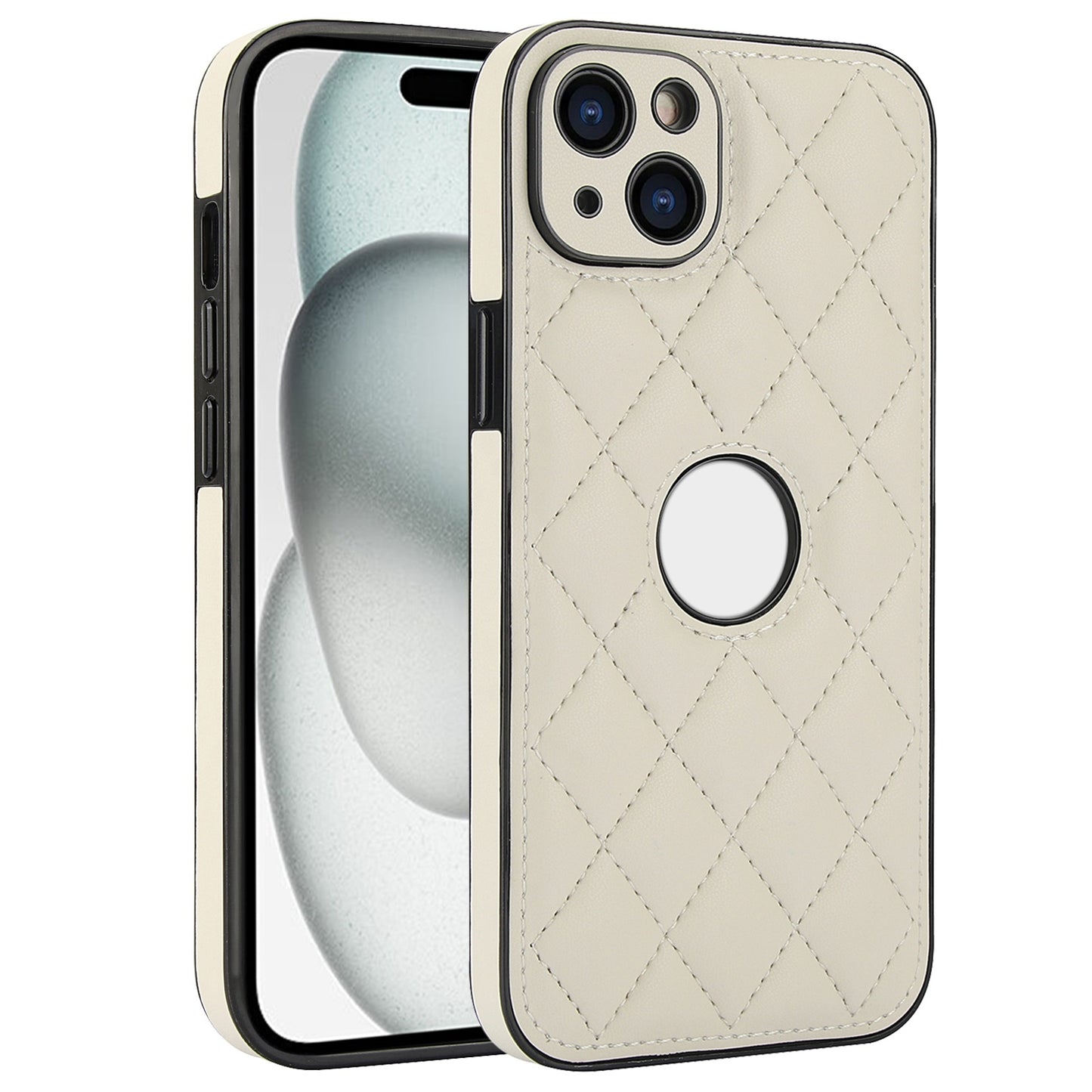 ELECTROPRIME For iPhone 15 Rhombic Leather Back Cover Phone Case(White)