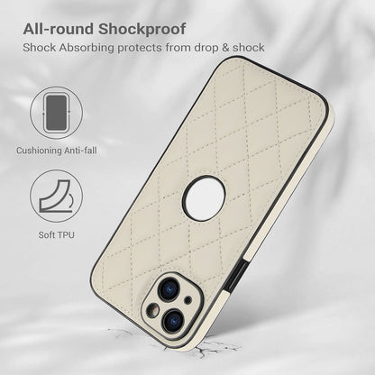 ELECTROPRIME For iPhone 15 Rhombic Leather Back Cover Phone Case(White)