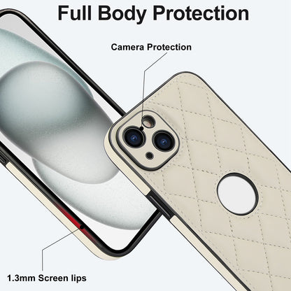 ELECTROPRIME For iPhone 15 Rhombic Leather Back Cover Phone Case(White)