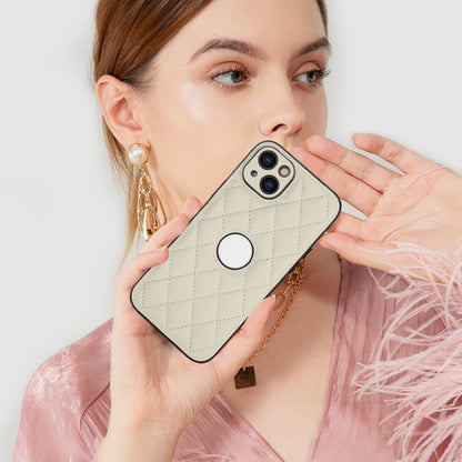 ELECTROPRIME For iPhone 15 Rhombic Leather Back Cover Phone Case(White)