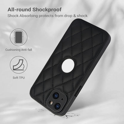 ELECTROPRIME For iPhone 15 Rhombic Leather Back Cover Phone Case(Black)