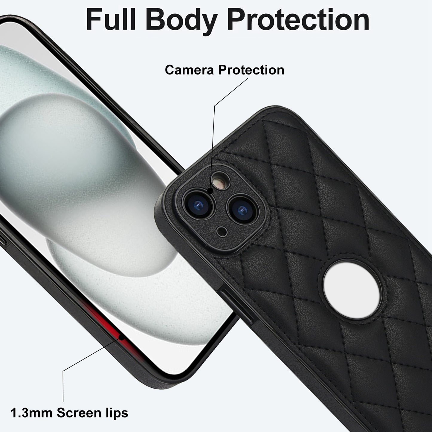 ELECTROPRIME For iPhone 15 Rhombic Leather Back Cover Phone Case(Black)