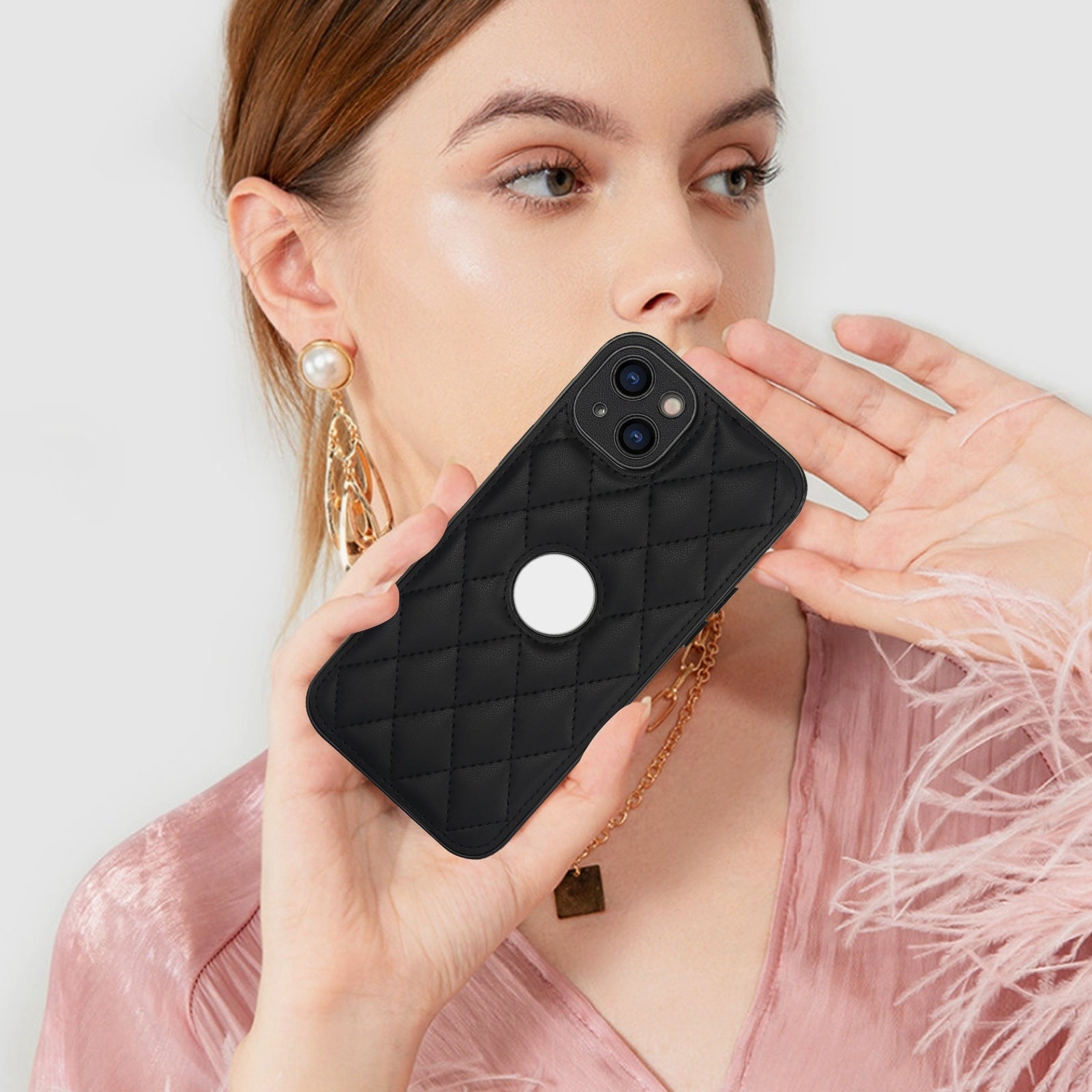 ELECTROPRIME For iPhone 15 Rhombic Leather Back Cover Phone Case(Black)