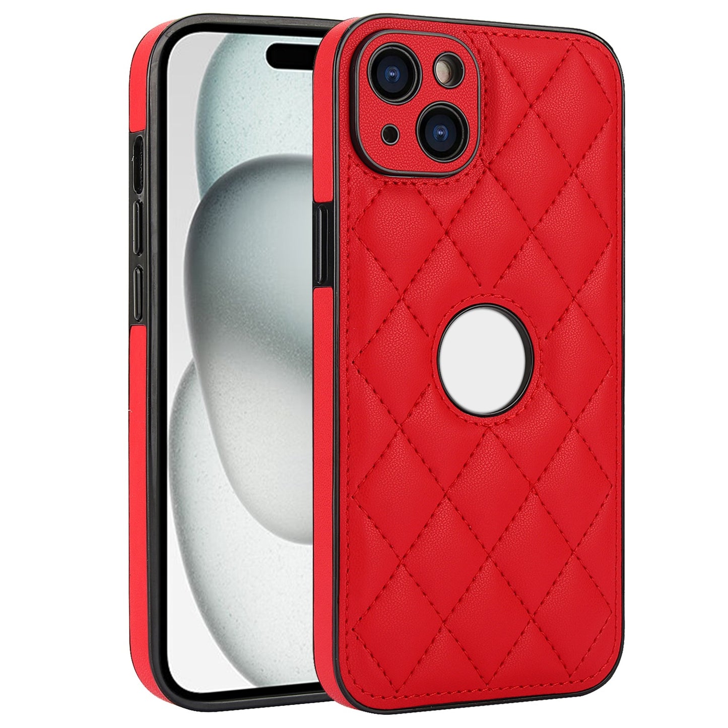 ELECTROPRIME For iPhone 15 Rhombic Leather Back Cover Phone Case(Red)