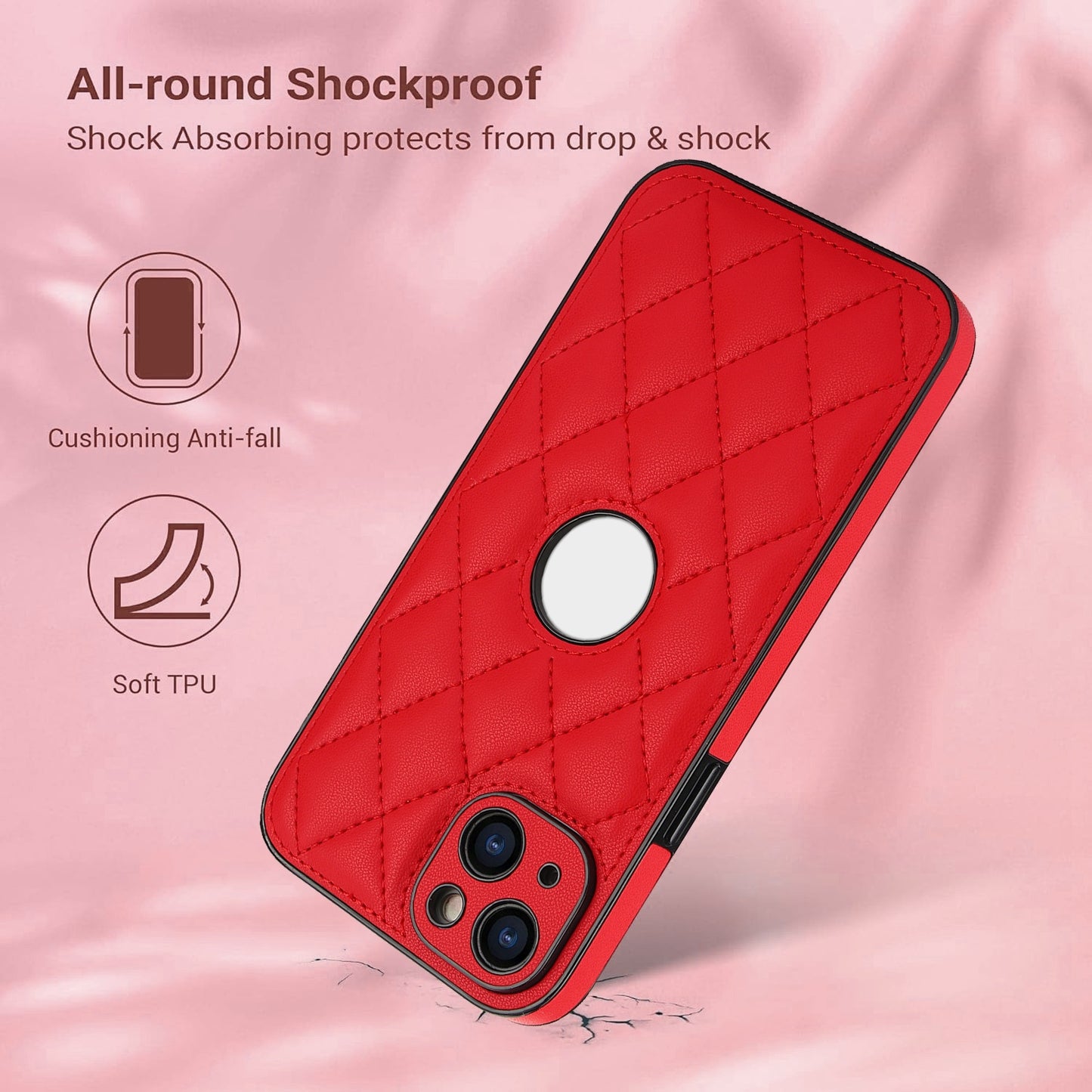 ELECTROPRIME For iPhone 15 Rhombic Leather Back Cover Phone Case(Red)