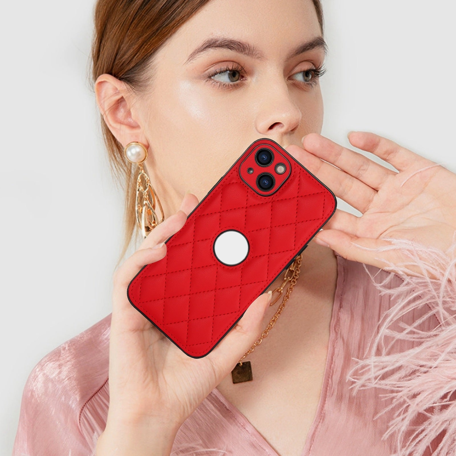 ELECTROPRIME For iPhone 15 Rhombic Leather Back Cover Phone Case(Red)