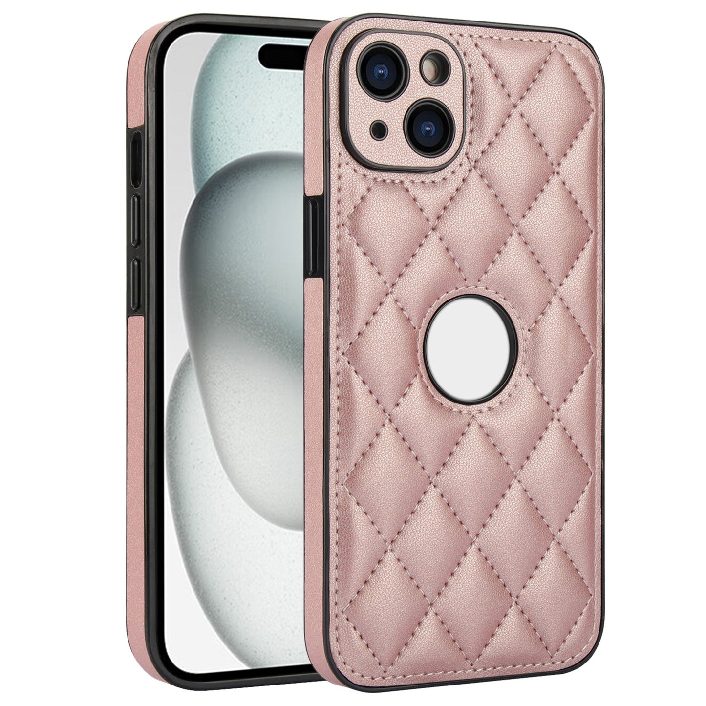 ELECTROPRIME For iPhone 15 Rhombic Leather Back Cover Phone Case(Rose Gold)
