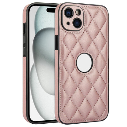 ELECTROPRIME For iPhone 15 Rhombic Leather Back Cover Phone Case(Rose Gold)