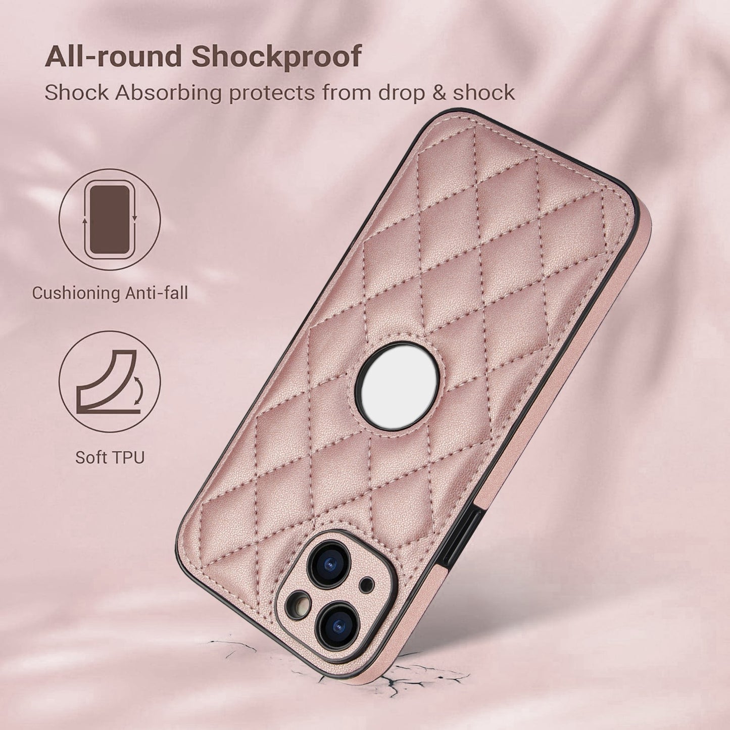 ELECTROPRIME For iPhone 15 Rhombic Leather Back Cover Phone Case(Rose Gold)