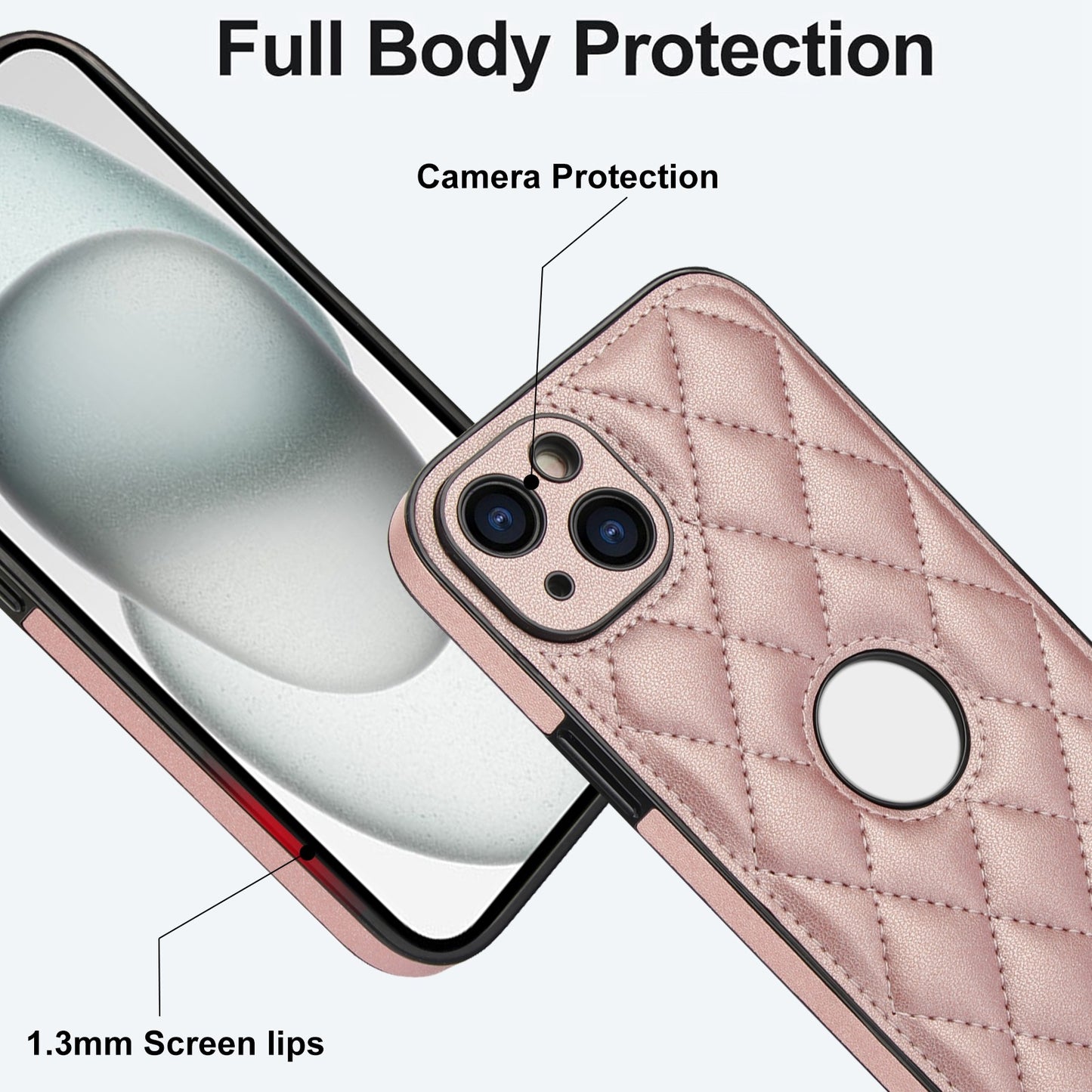 ELECTROPRIME For iPhone 15 Rhombic Leather Back Cover Phone Case(Rose Gold)