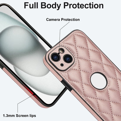 ELECTROPRIME For iPhone 15 Rhombic Leather Back Cover Phone Case(Rose Gold)