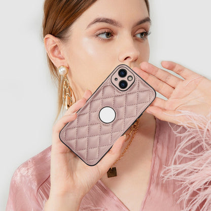ELECTROPRIME For iPhone 15 Rhombic Leather Back Cover Phone Case(Rose Gold)