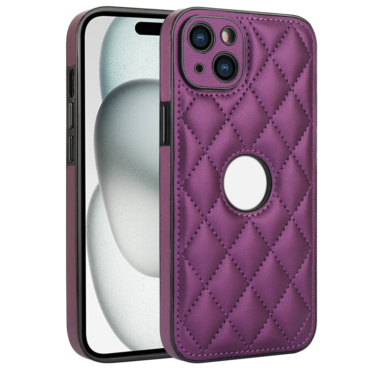 ELECTROPRIME For iPhone 15 Rhombic Leather Back Cover Phone Case(Dark Purple)