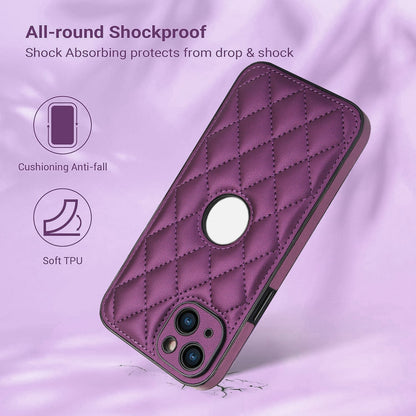 ELECTROPRIME For iPhone 15 Rhombic Leather Back Cover Phone Case(Dark Purple)