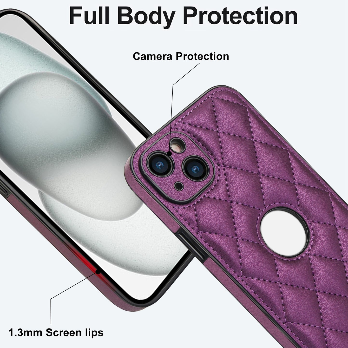 ELECTROPRIME For iPhone 15 Rhombic Leather Back Cover Phone Case(Dark Purple)