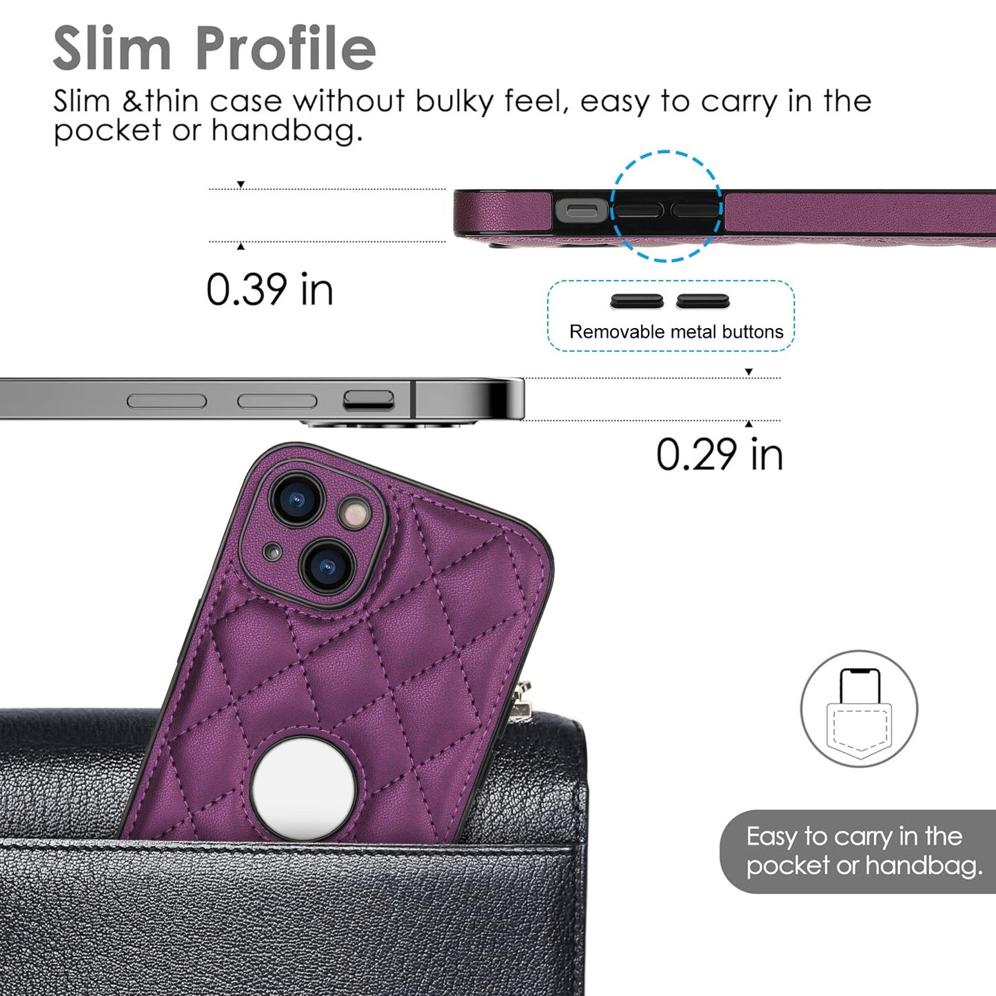 ELECTROPRIME For iPhone 15 Rhombic Leather Back Cover Phone Case(Dark Purple)